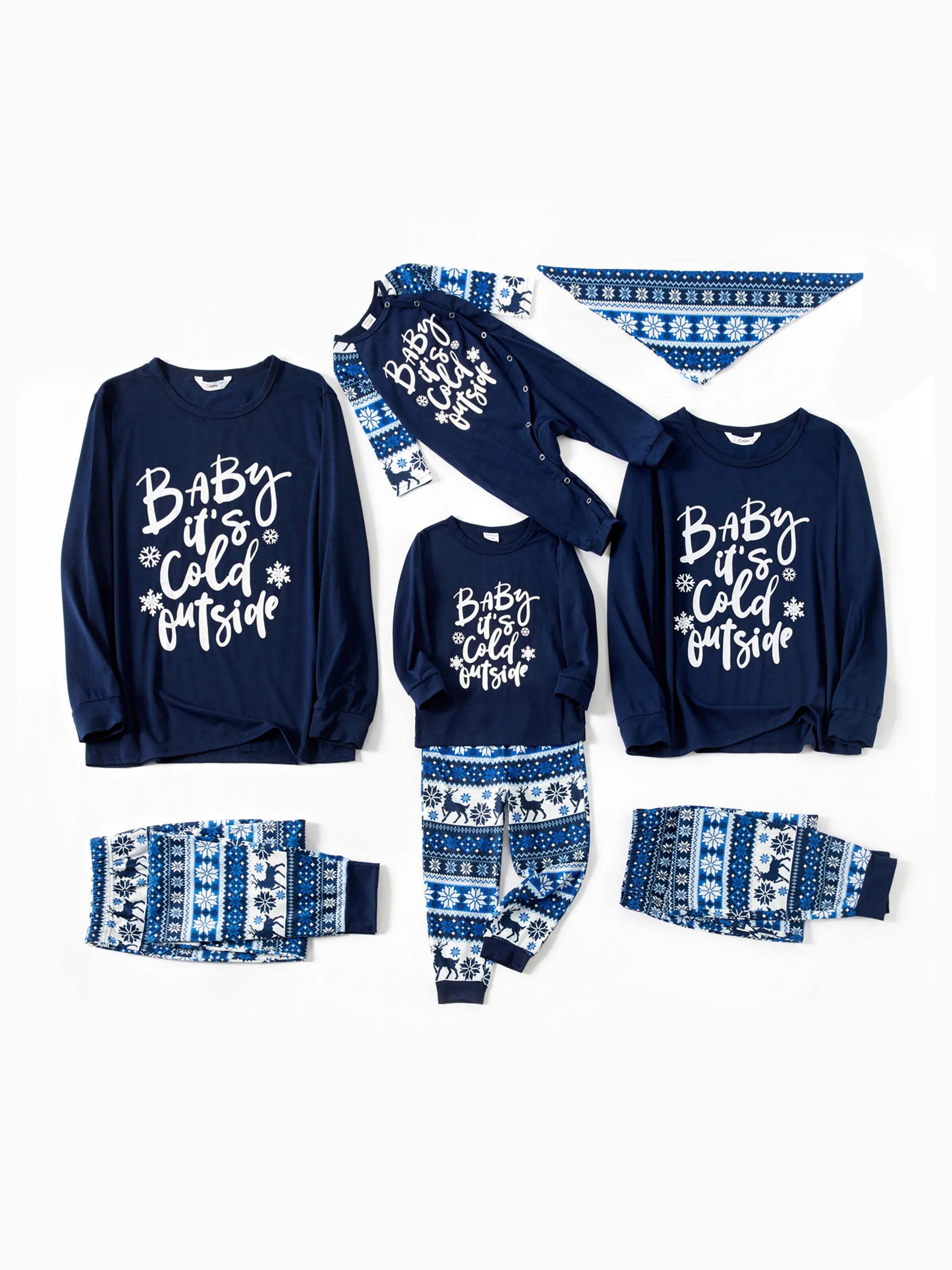 Mosaic Family Matching Letter Top Reindeer Pants Christmas Pajamas Sets with Christmas Socks Deep Blue