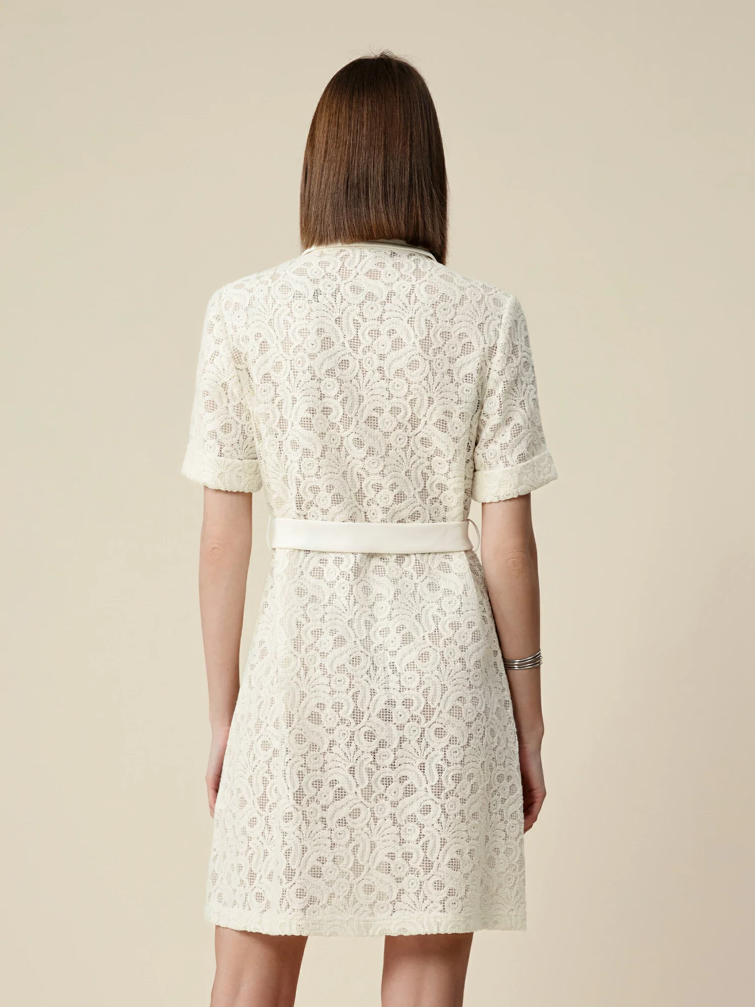 70% Cotton Lapel Short Sleeve Lace Pocket Dress