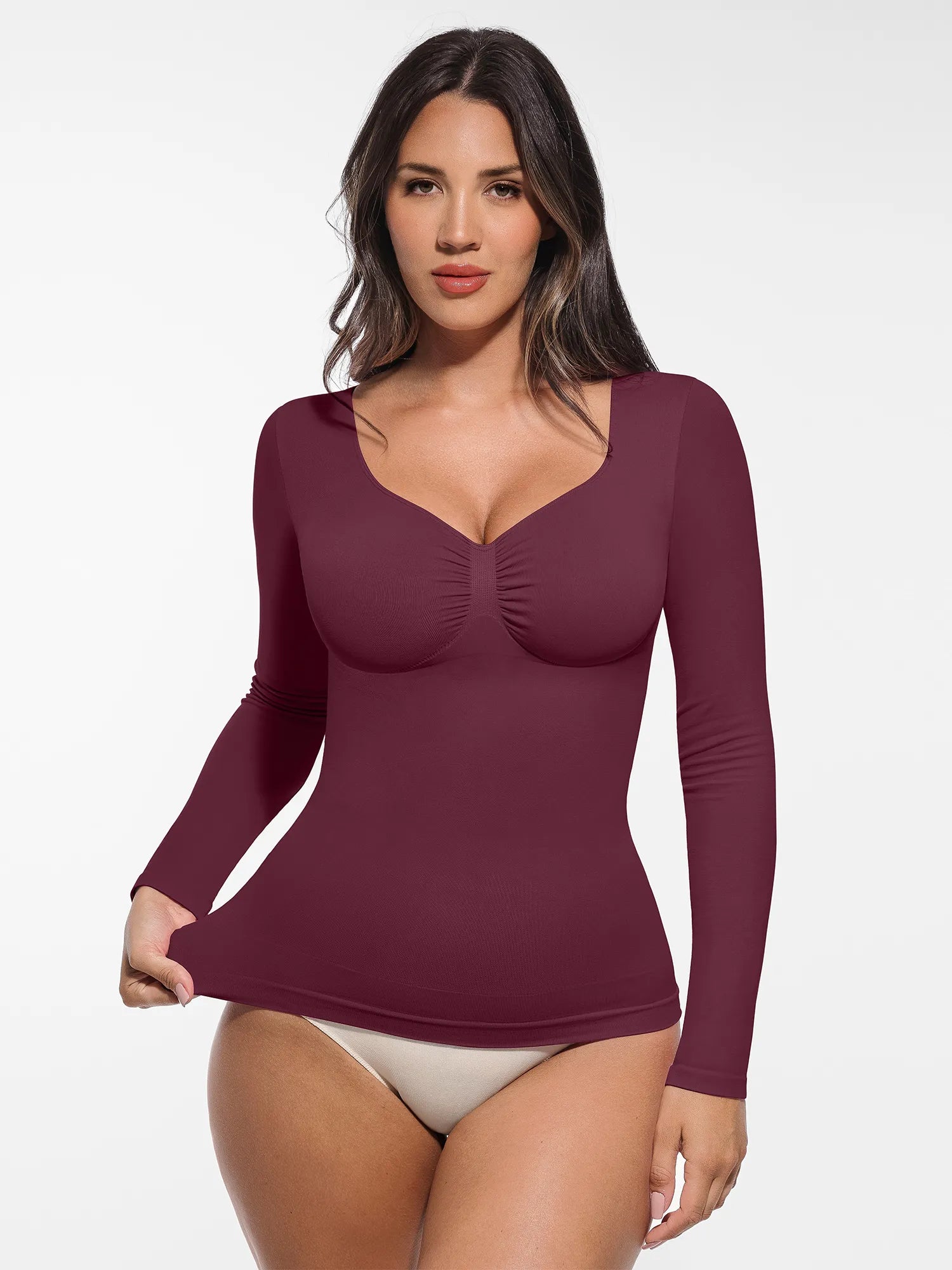 Feelingirl Seamless Long Sleeve Tummy Control Thong Bodysuit