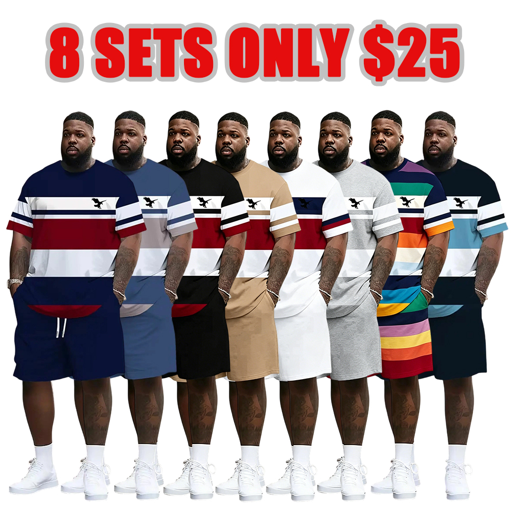 Men's Summer Casual Sportswear Set, Breathable 3D Print Round Neck T-Shirt and Shorts, Knitted Fabric, Loose Fit, Outdoor Leisure Wear, Sporty Style, Casual Activewear, Athleisure Street Fit