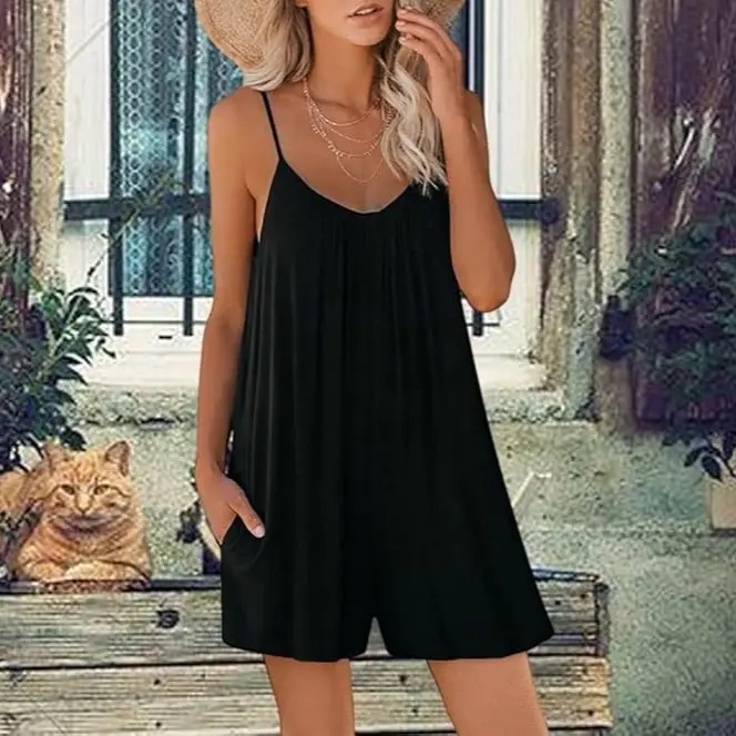 Plus Size Women Fashion Wide Leg Suspender Jumpsuit with Pockets Curvy Overalls