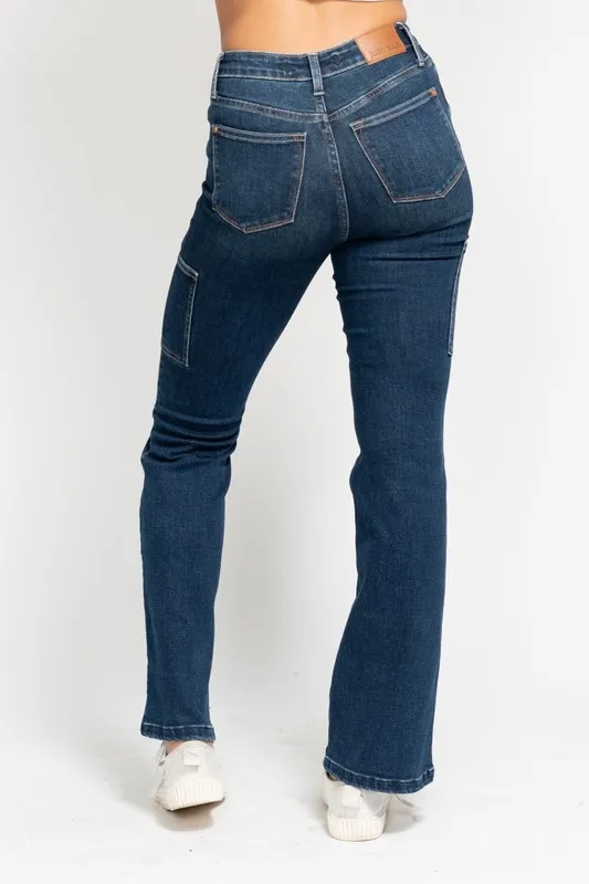 Blue Full Size High Waist Cargo Bootcut Jeans Plus Size
