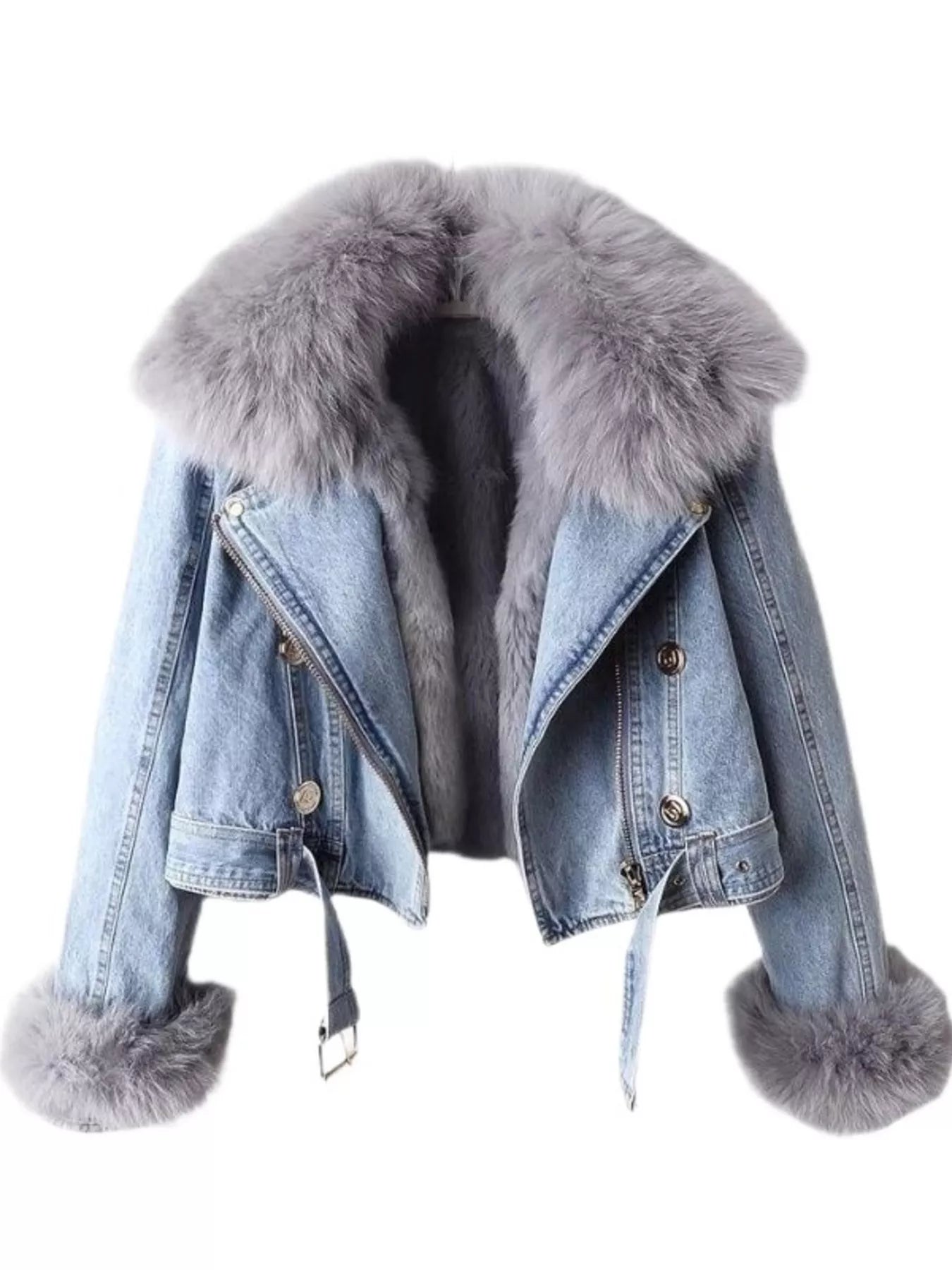 Full Size Faux Fur Collar Denim Jacket Plus Size