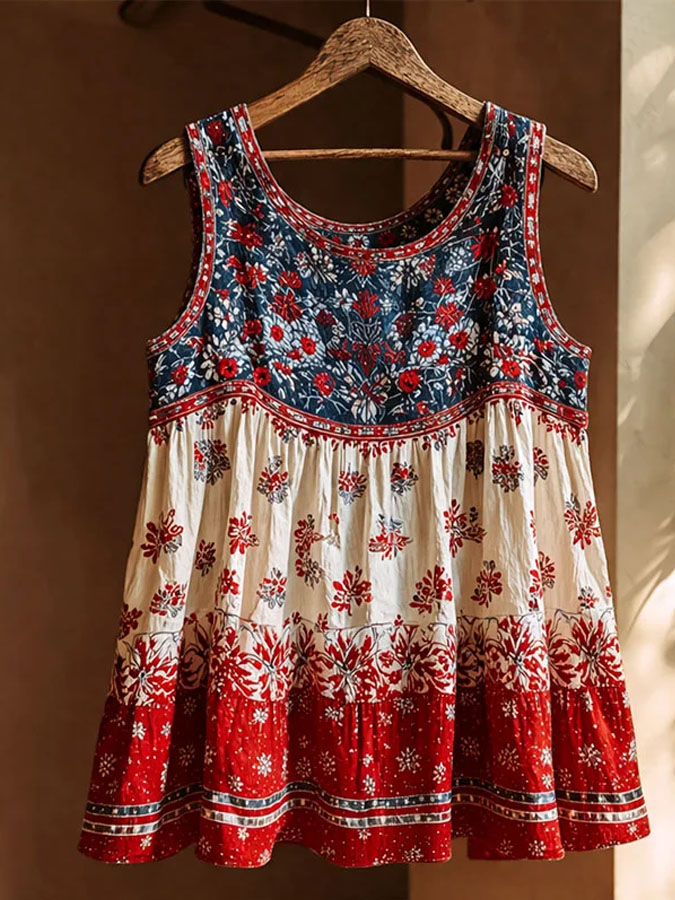 Women'S American Independence Day 250Th Anniversary Flower Printed Linen Casual Tank Top