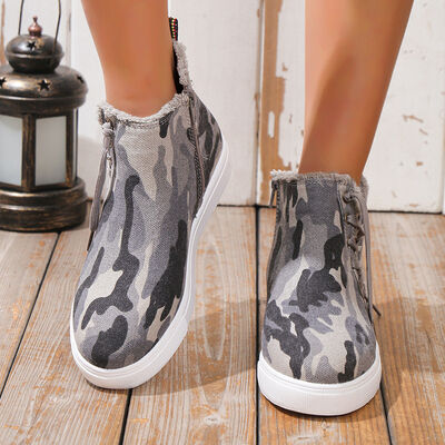 Lace-Up Round Toe Canvas Boots with Side Zip (multiple color options)