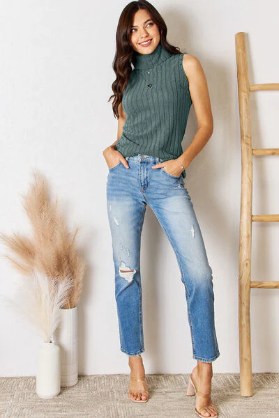 Think It Over Ribbed Turtleneck Tank (multiple color options)