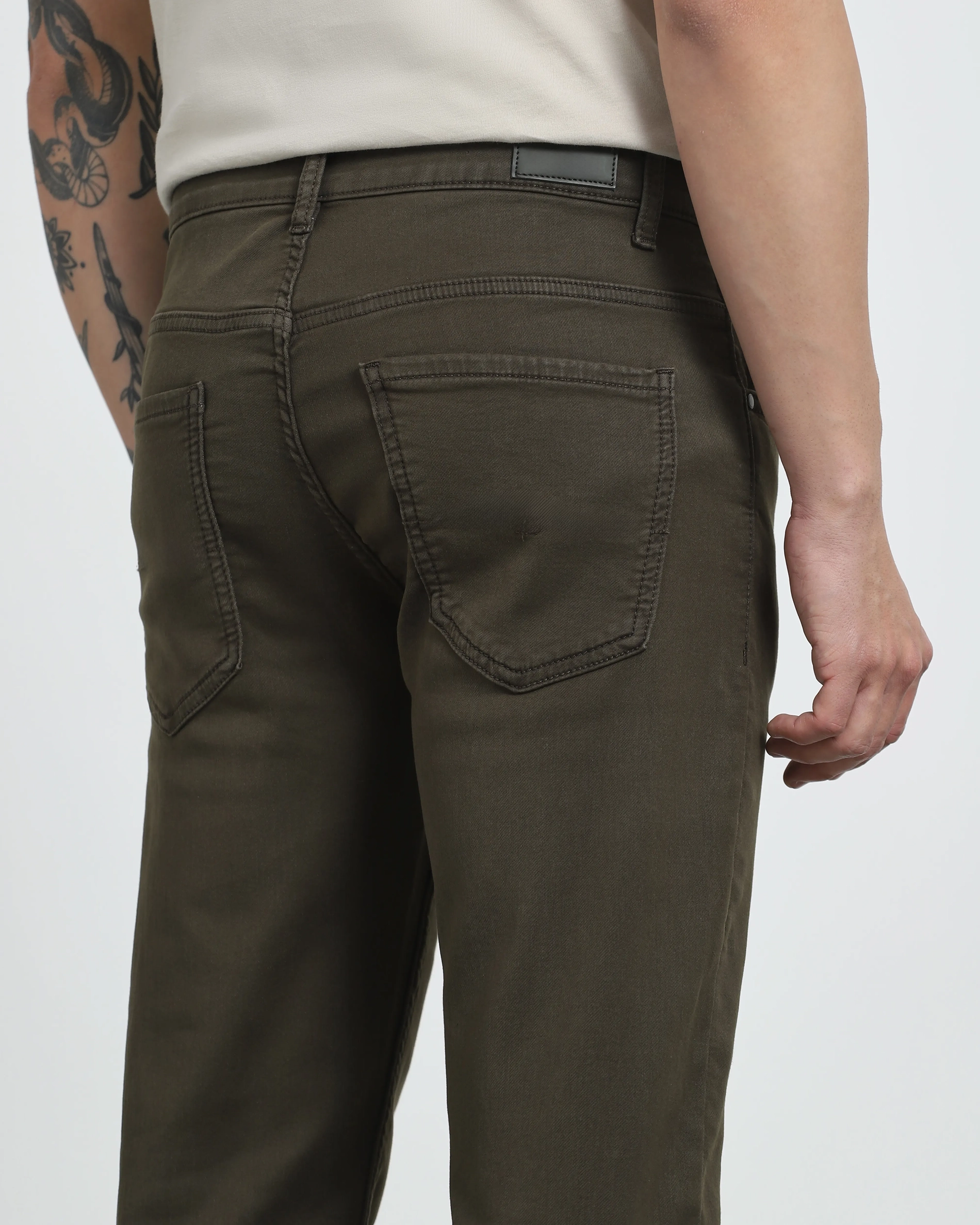 Classic Versatile And Comfortable Straight Dark Olive Jeans