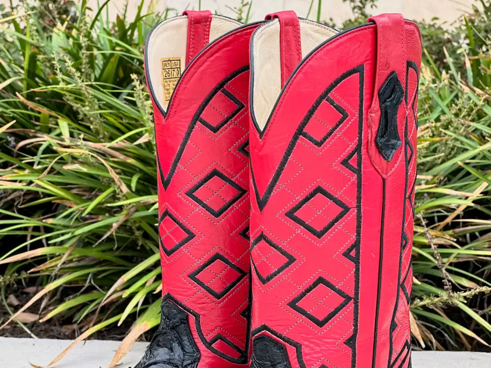 Mens Black Piraruco Leather Boots With Red Shaft