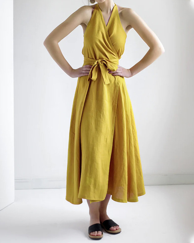 Linen Ginger Sleeveless Vintage Dress   233c