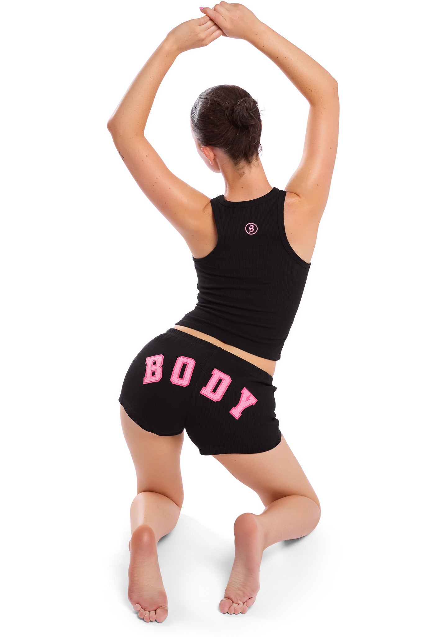 WAFFLE KNIT RACERBACK TOP (BLACK/PINK)