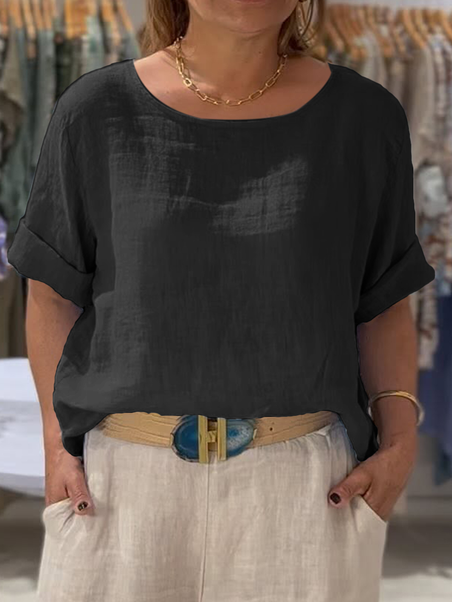 Women's Front and Back Two-way Casual Cotton And Linen Short Sleeve Shirt