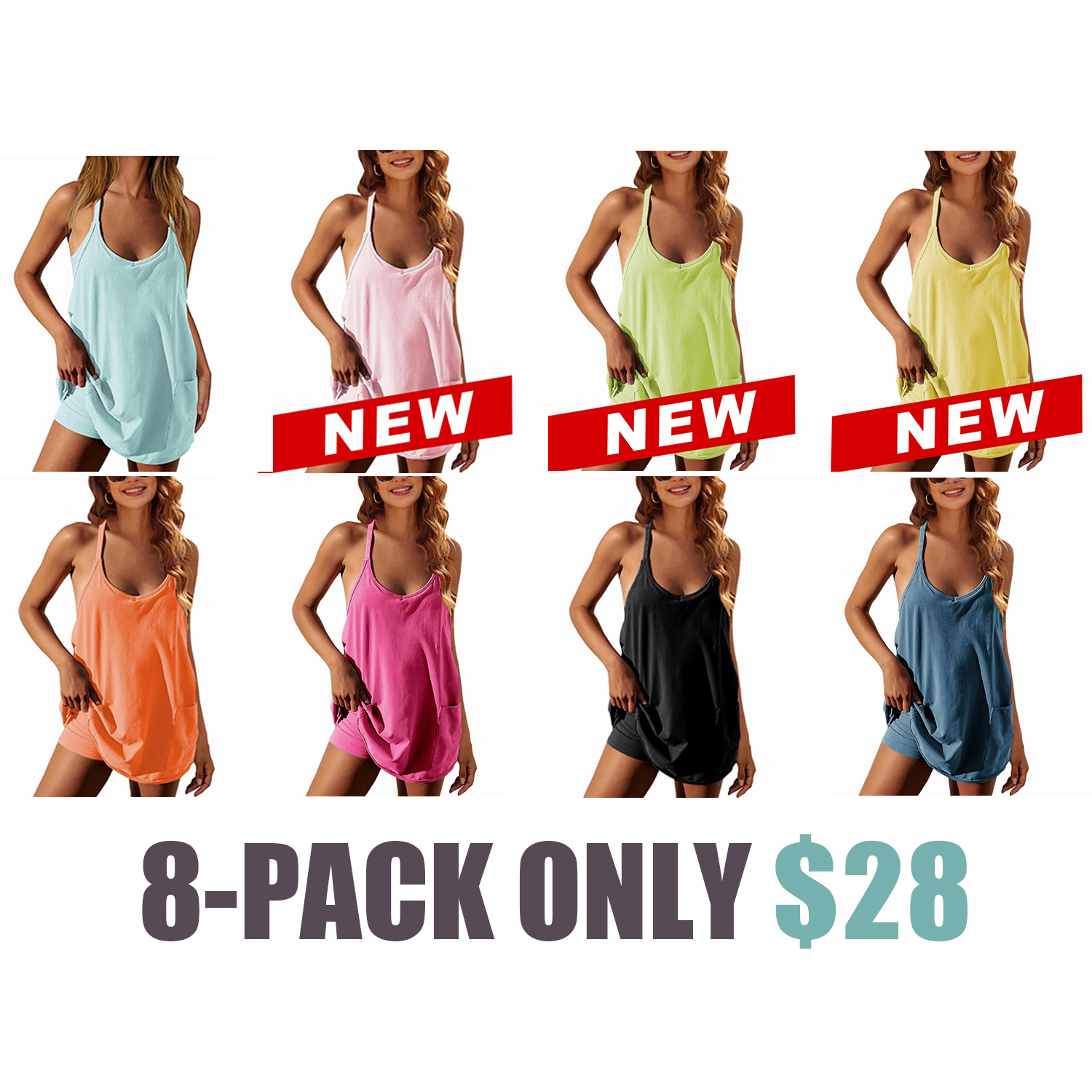 Women's Sleeveless Athletic Mini Dress with Built-in Shorts & Pockets