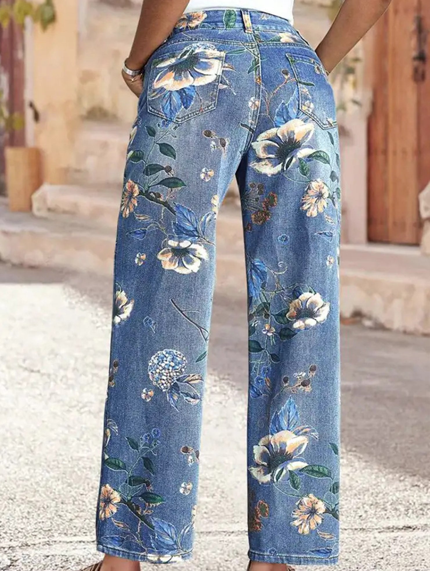 Floral pattern straight leg high-waisted jean_CWJP00876