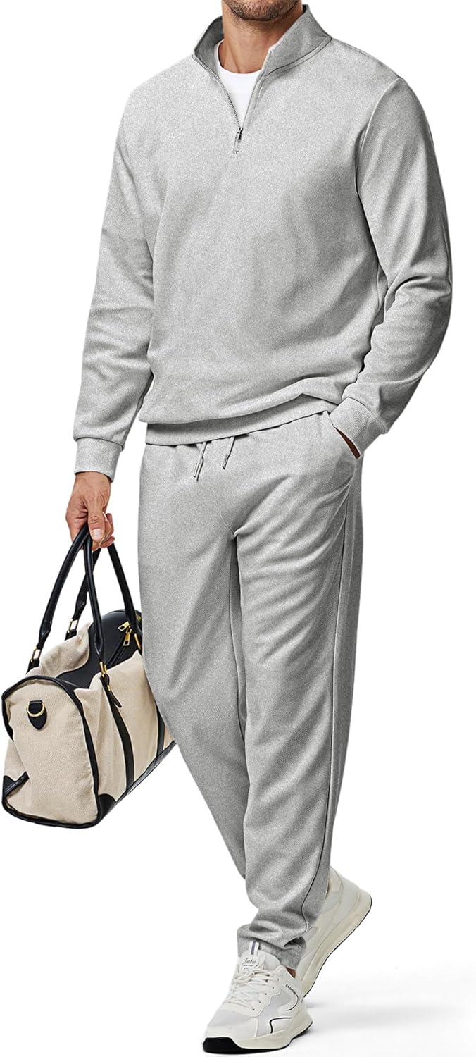 2025 Men Fall Tracksuit 2 Piece Set Old Money Polo Quarter Zip Twill Sweatsuits Jogging Sweatpants Loungewear