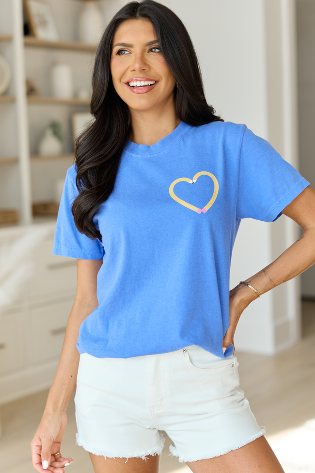 Pencil Heart Blue Graphic Tee