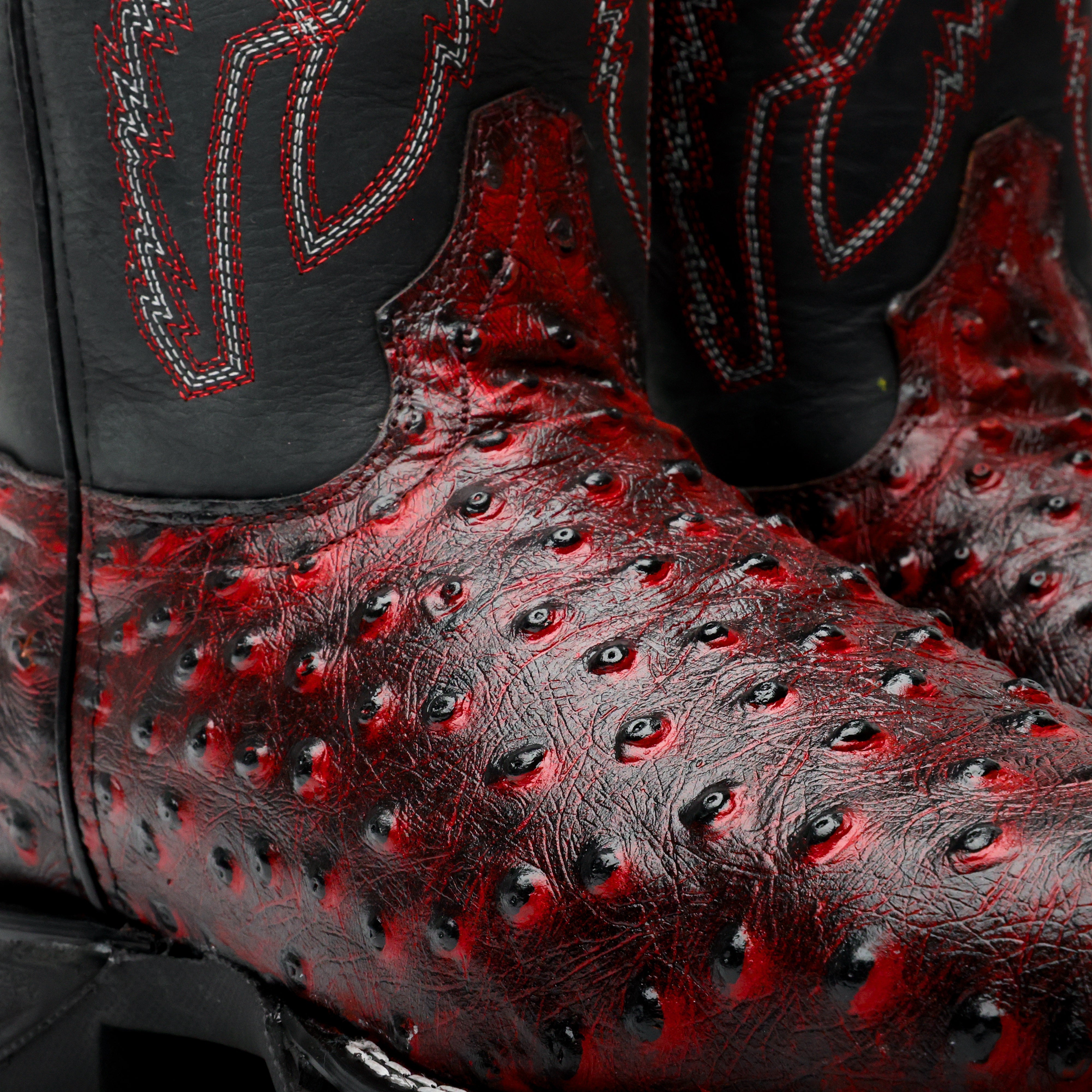 Black Cherry Ostrich Leather Boots With 3D Lightweight Sole - Composite Toe