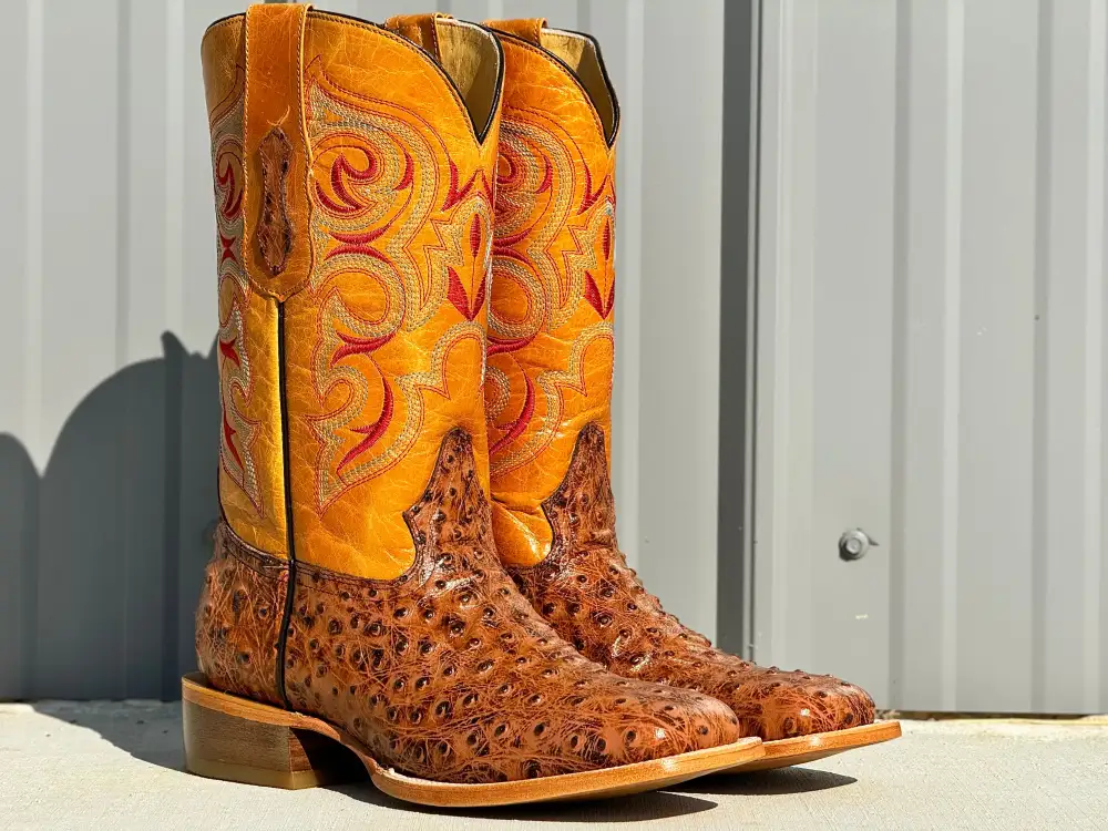 Men’s Cognac Ostrich Leather Boots With Honey Shaft