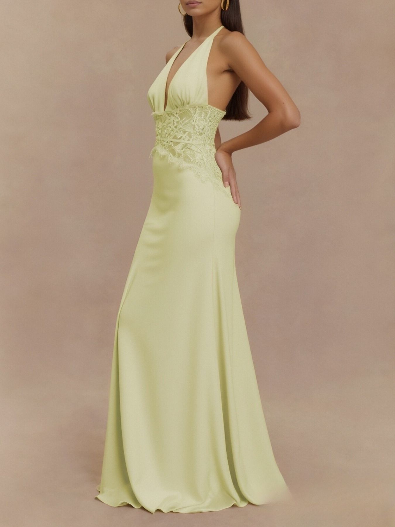 Halter Neck Lace Trimmed Maxi Dress