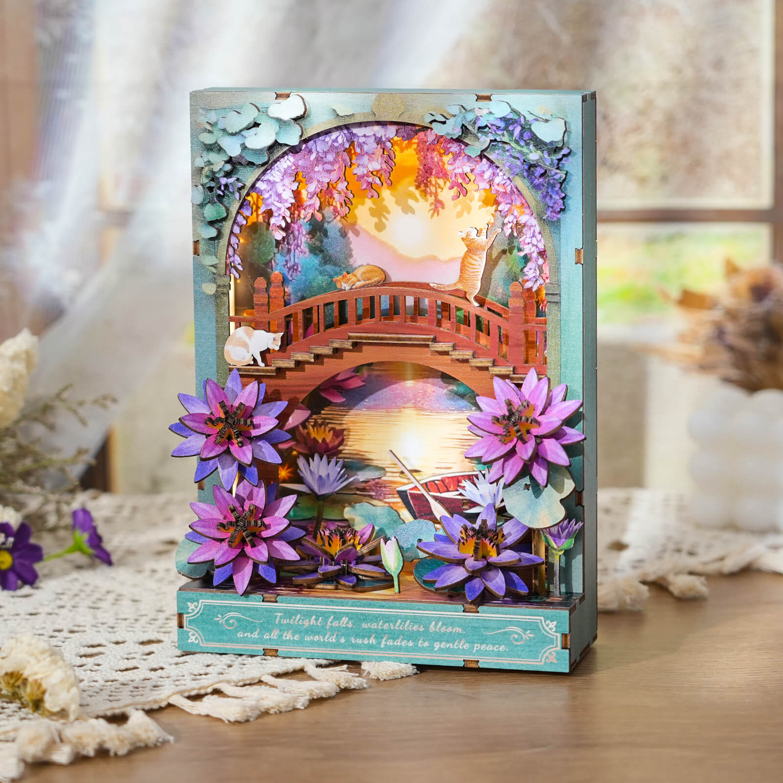 Twilight Lotus â€“ DIY Wooden Painting, 3D Puzzle Craft Kit