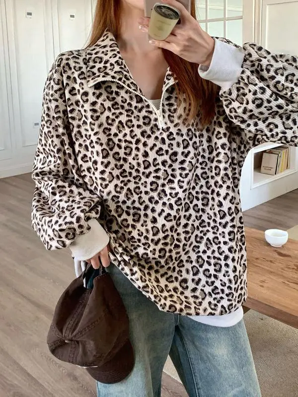 Women's Leopard Print Pullover Hoodie