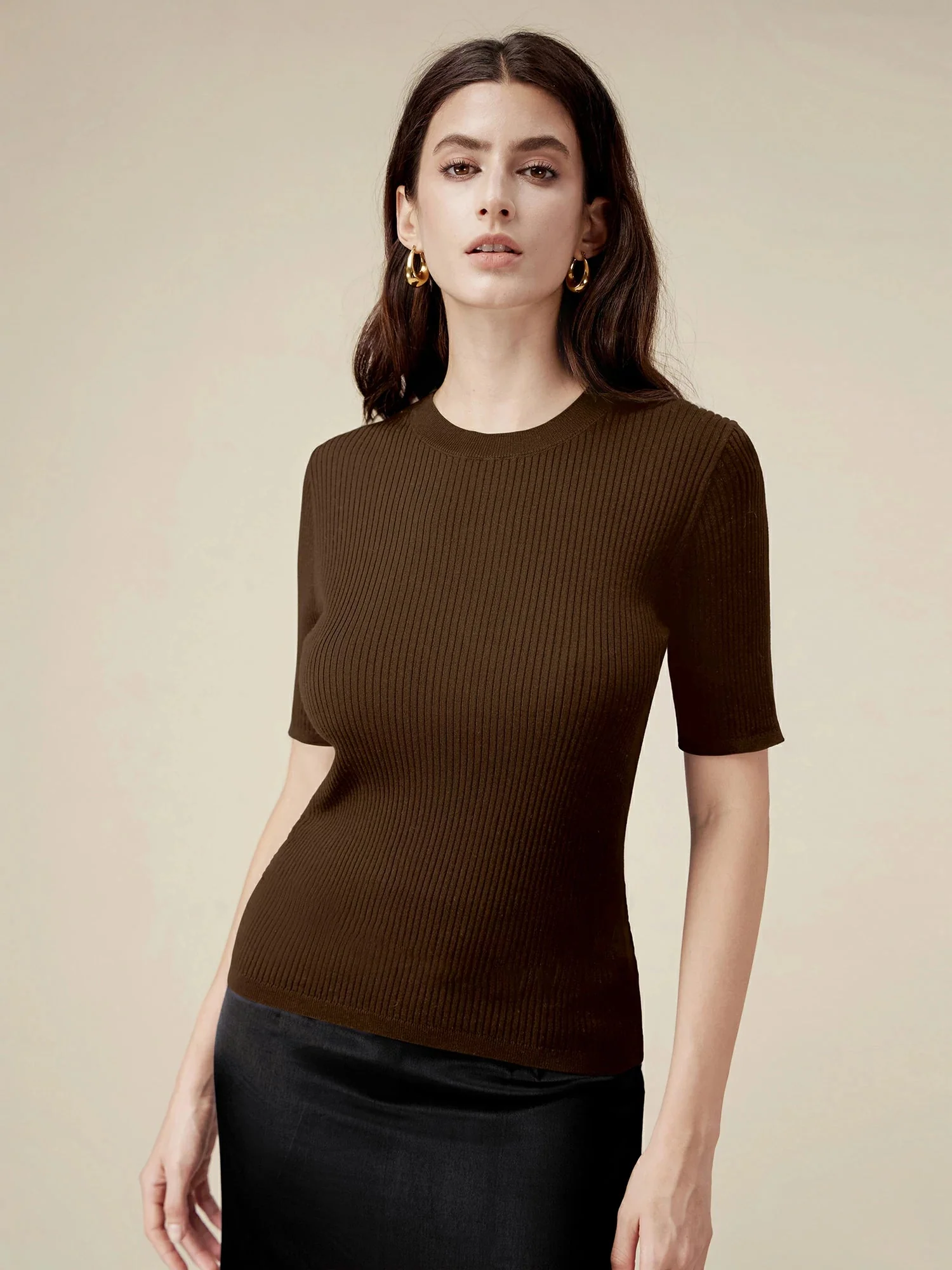 100% Lyocell Ribbed Knit Slim Fit Top