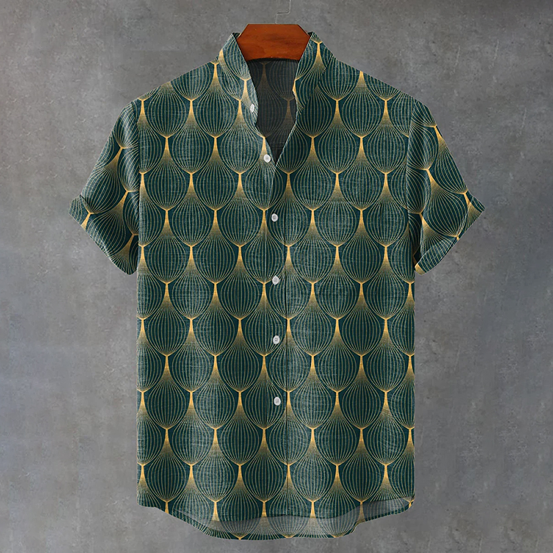 Men's Retro Geometric Line Decorative Pattern Art Print Cotton And Linen Shirt