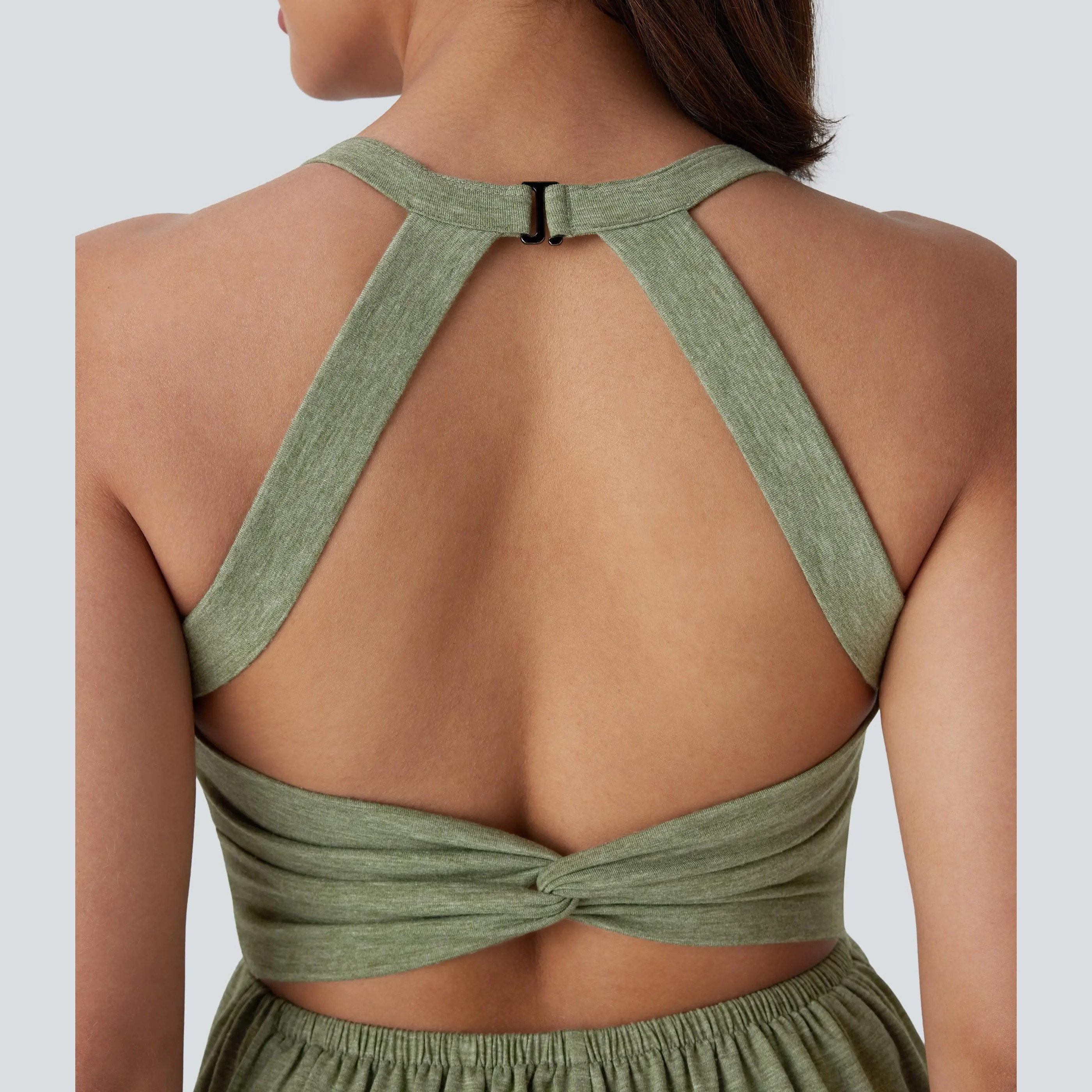 Women’s Backless Twisted 2-in-1 Resort Romper with Built-In Shorts & Pockets