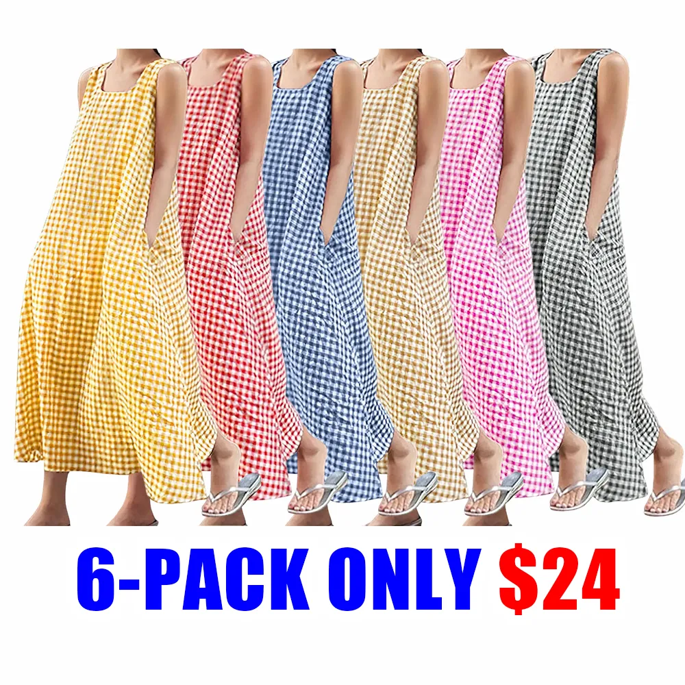 Women's Plaid Cotton Sleeveless Maxi Dress