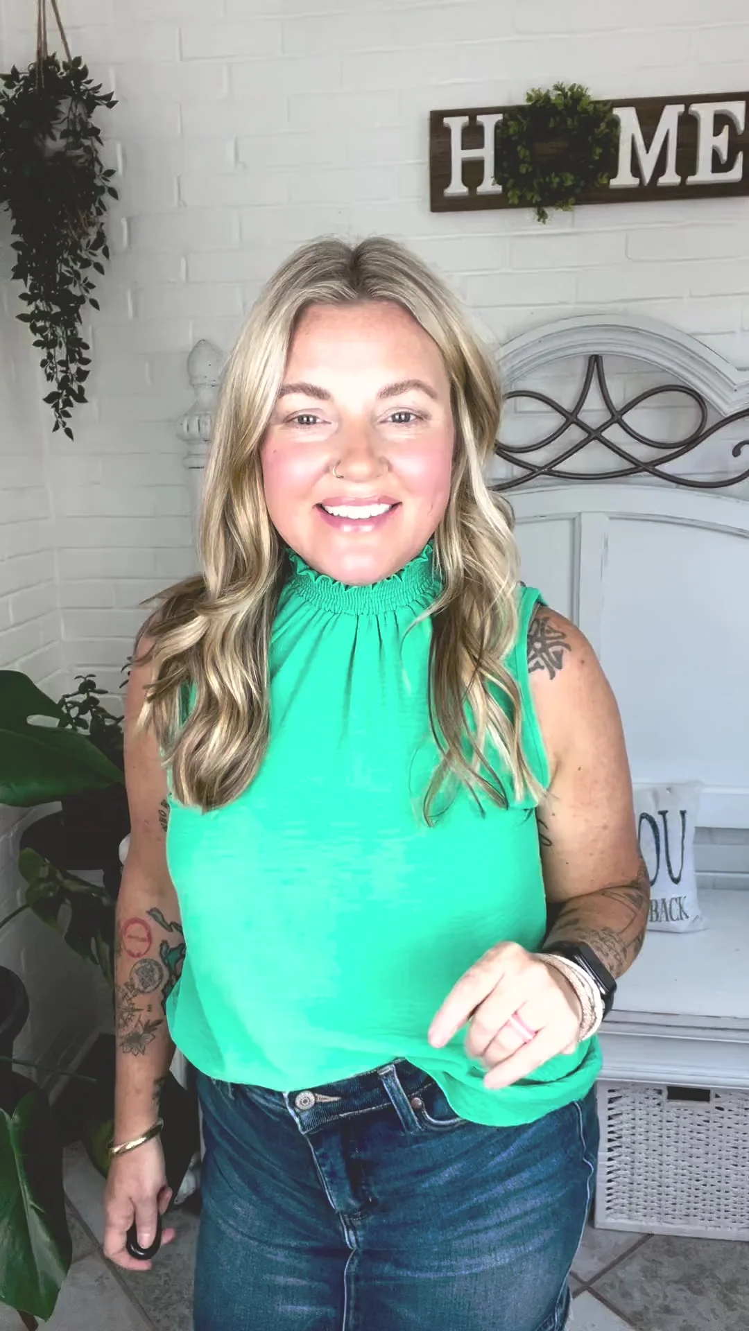 Be Your Best Smocked Neck Woven Sleeveless Top in Emerald