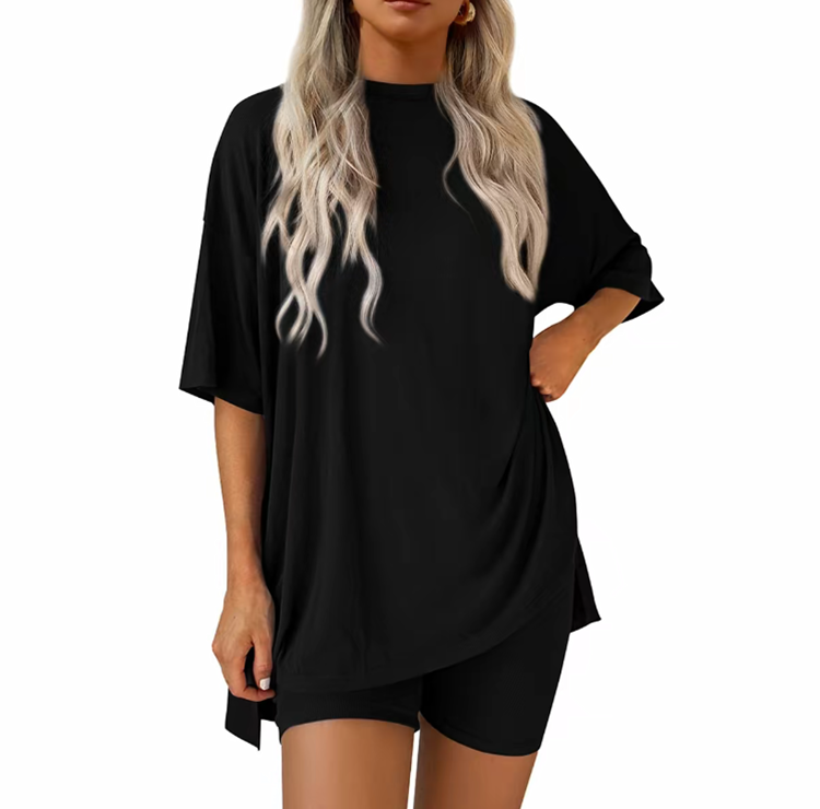 Women's Summer 2-Piece Set - Oversized Shirt & Biker Shorts