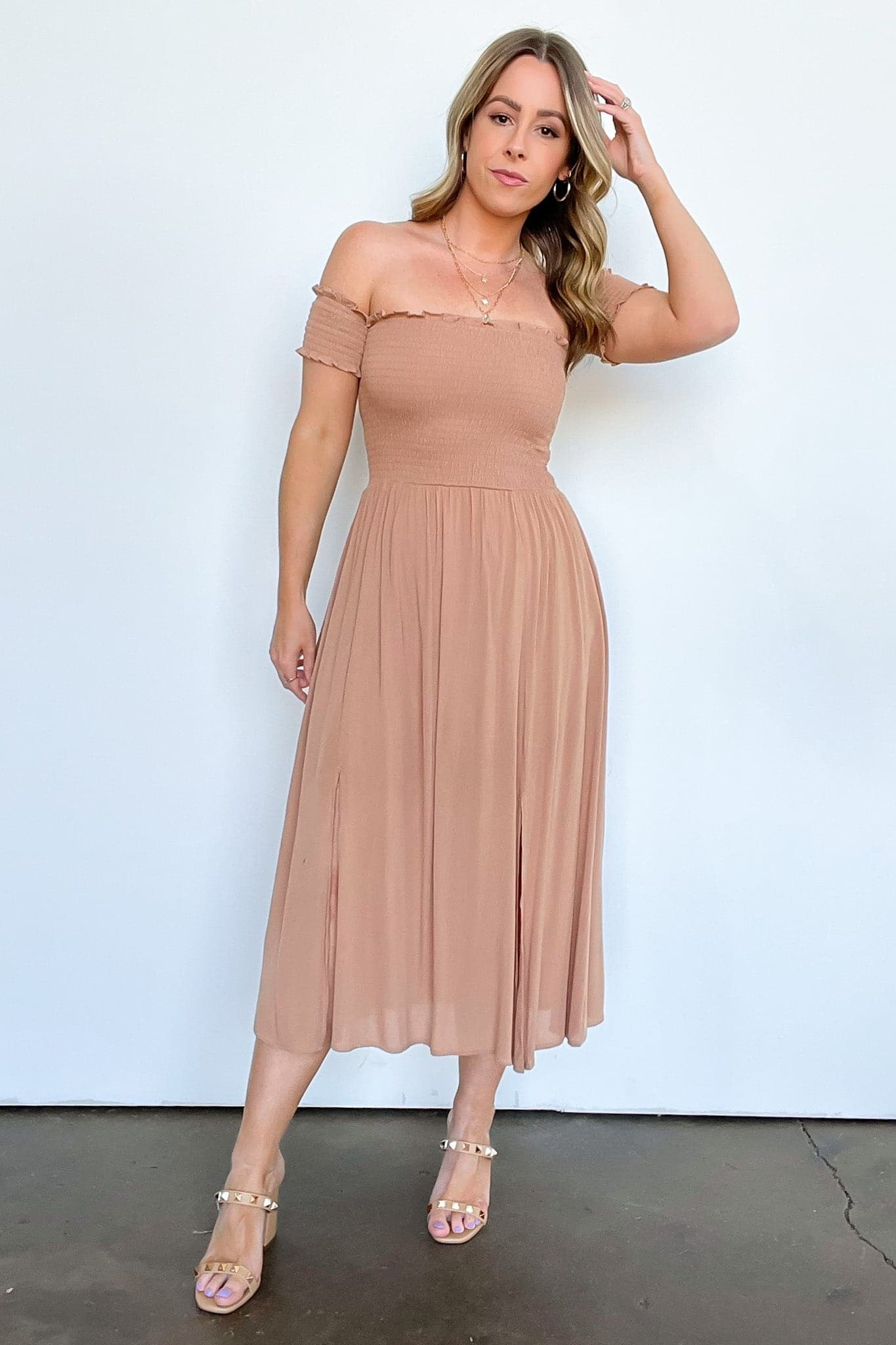 Off Shoulder Smocked Dress