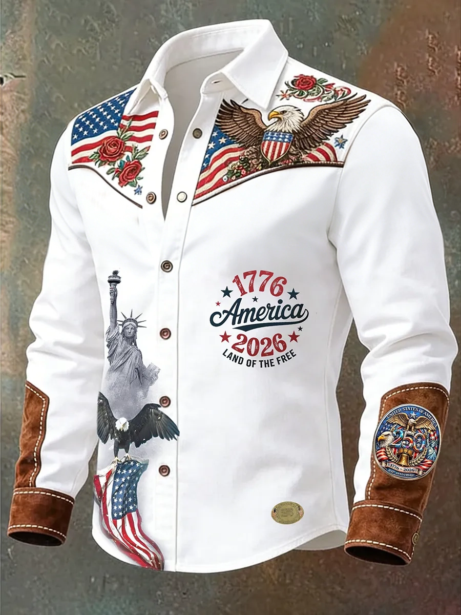 Men's Vintage American 250th Anniversary Distressed Western Shirt