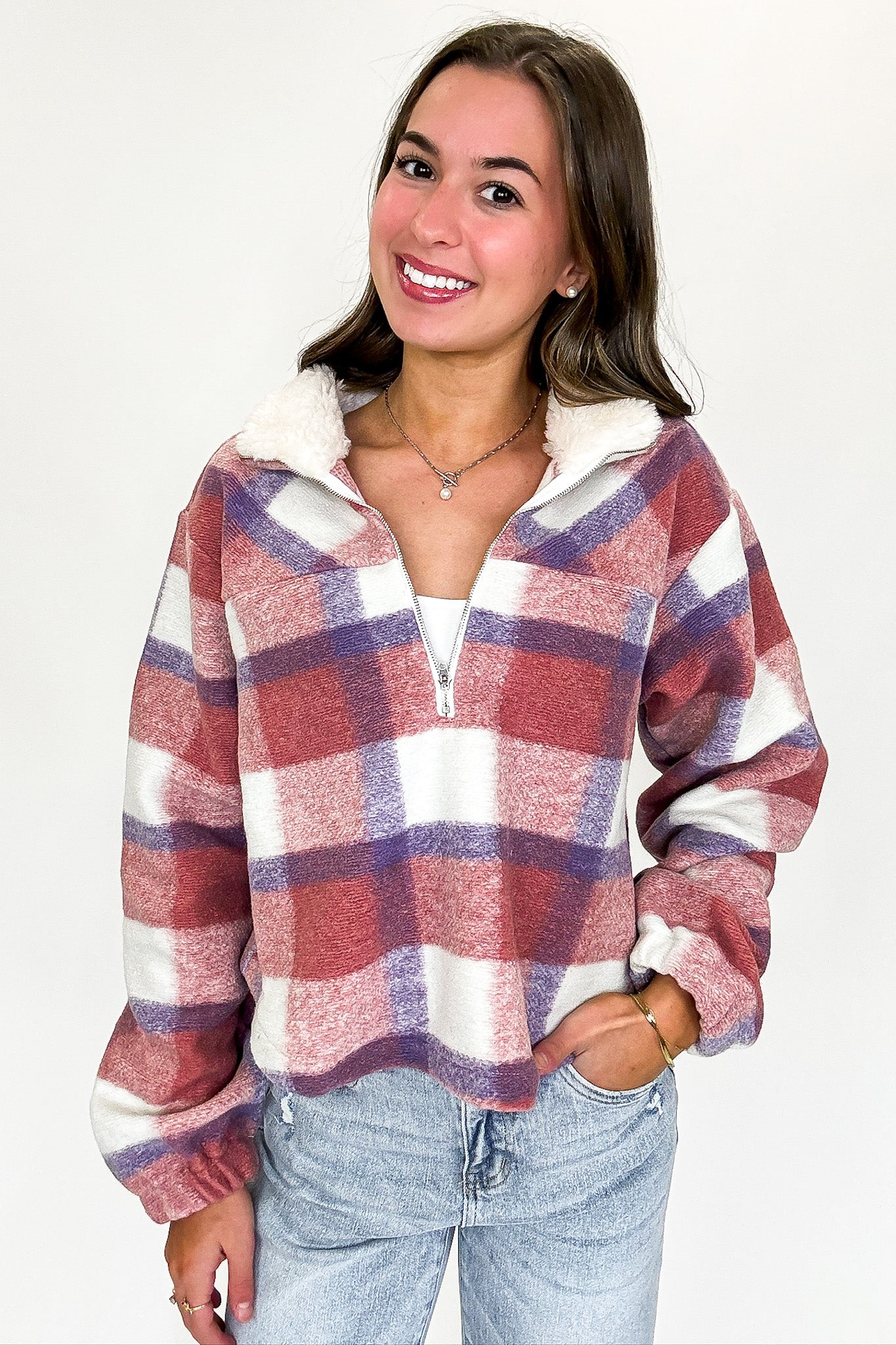 Cozy Plaid Fleece Pullover