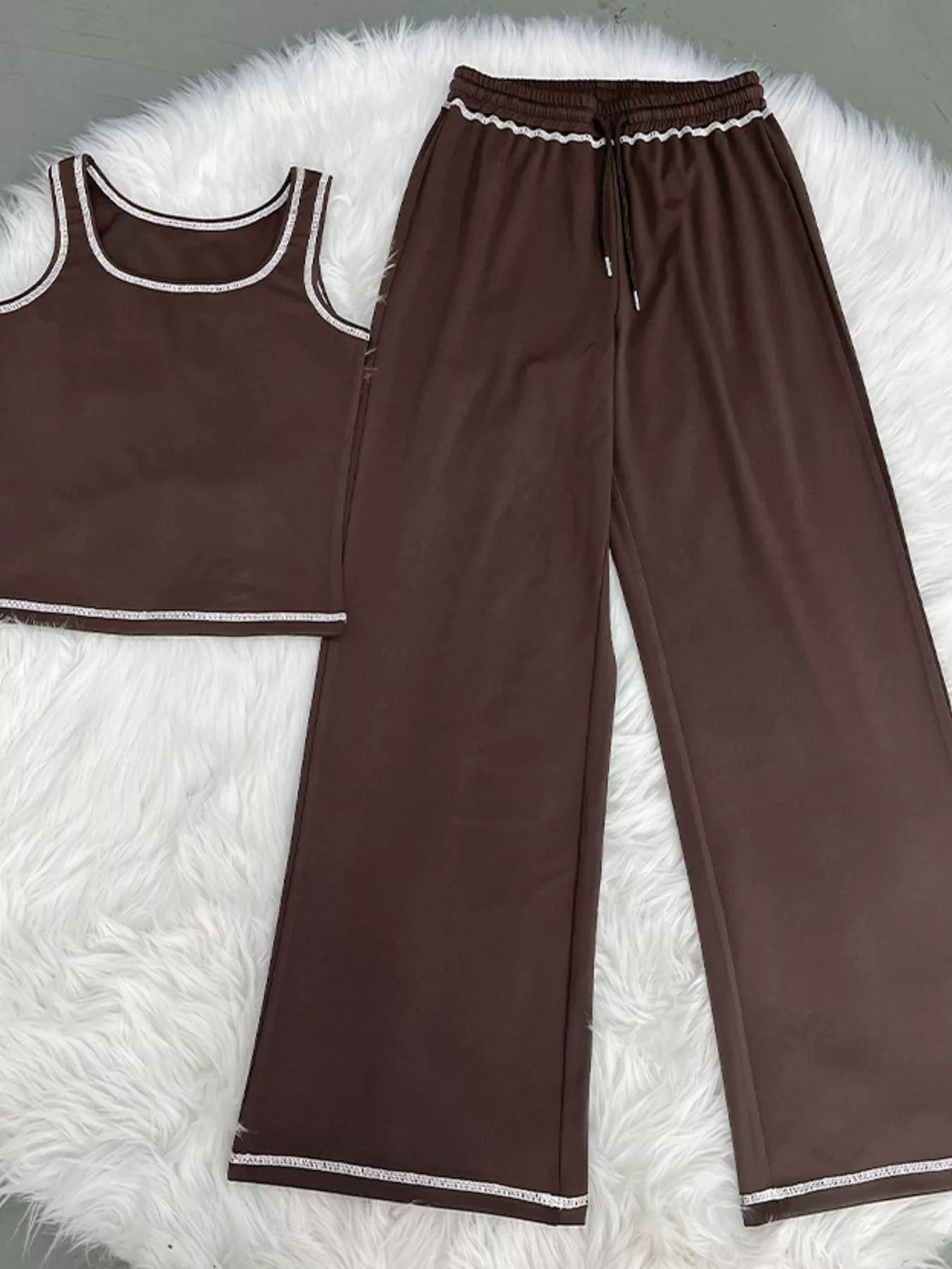 Scoop Neck Tank Top and Drawstring Pants Set