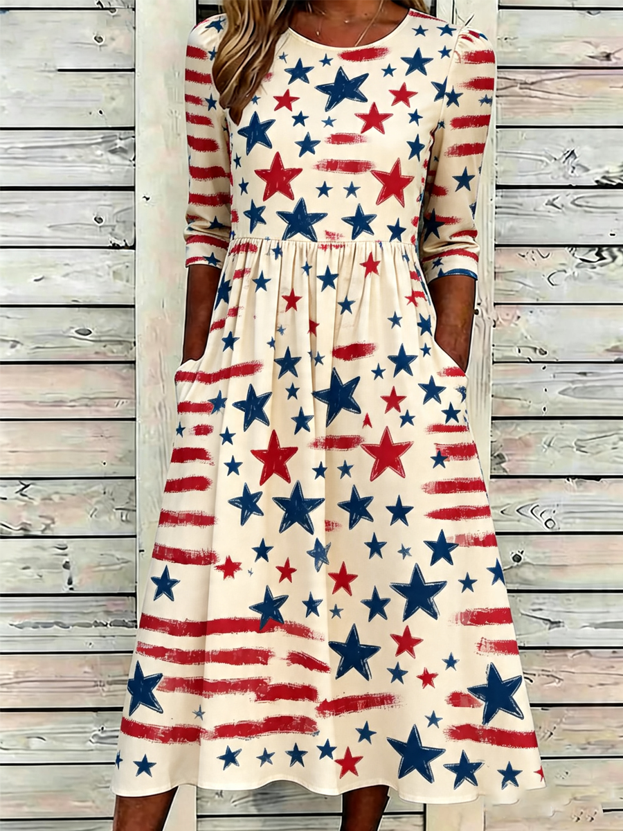 Women's Casual Pentagram Printed Round Neck Dress