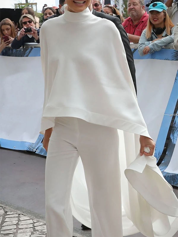 High-low Loose Solid Color High-neck Pants Set Two Pieces Set