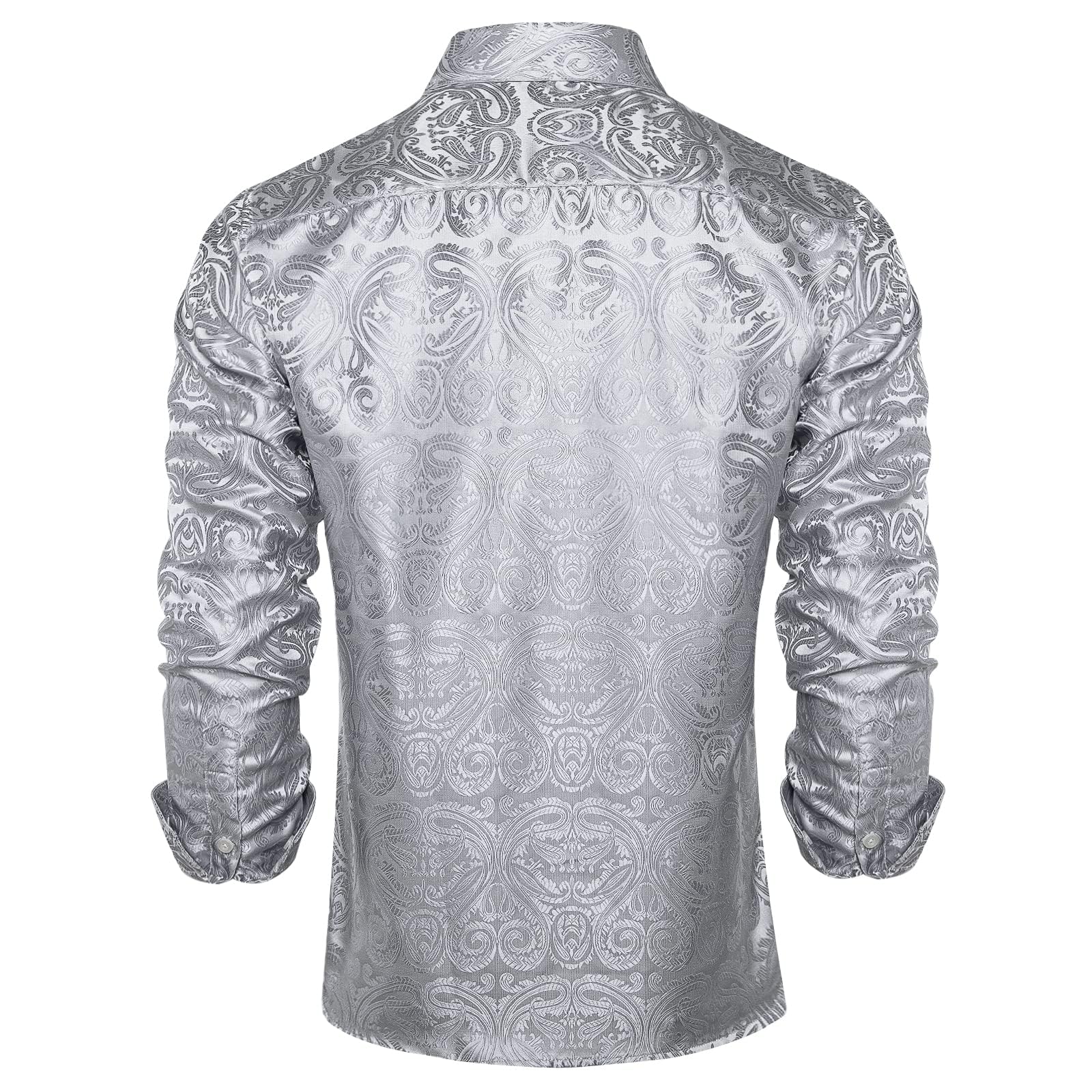 Men's Paisley Dress Shirt Long Sleeve Wrinkle Free Button Down Cowboy Shirts - Silver&paisley