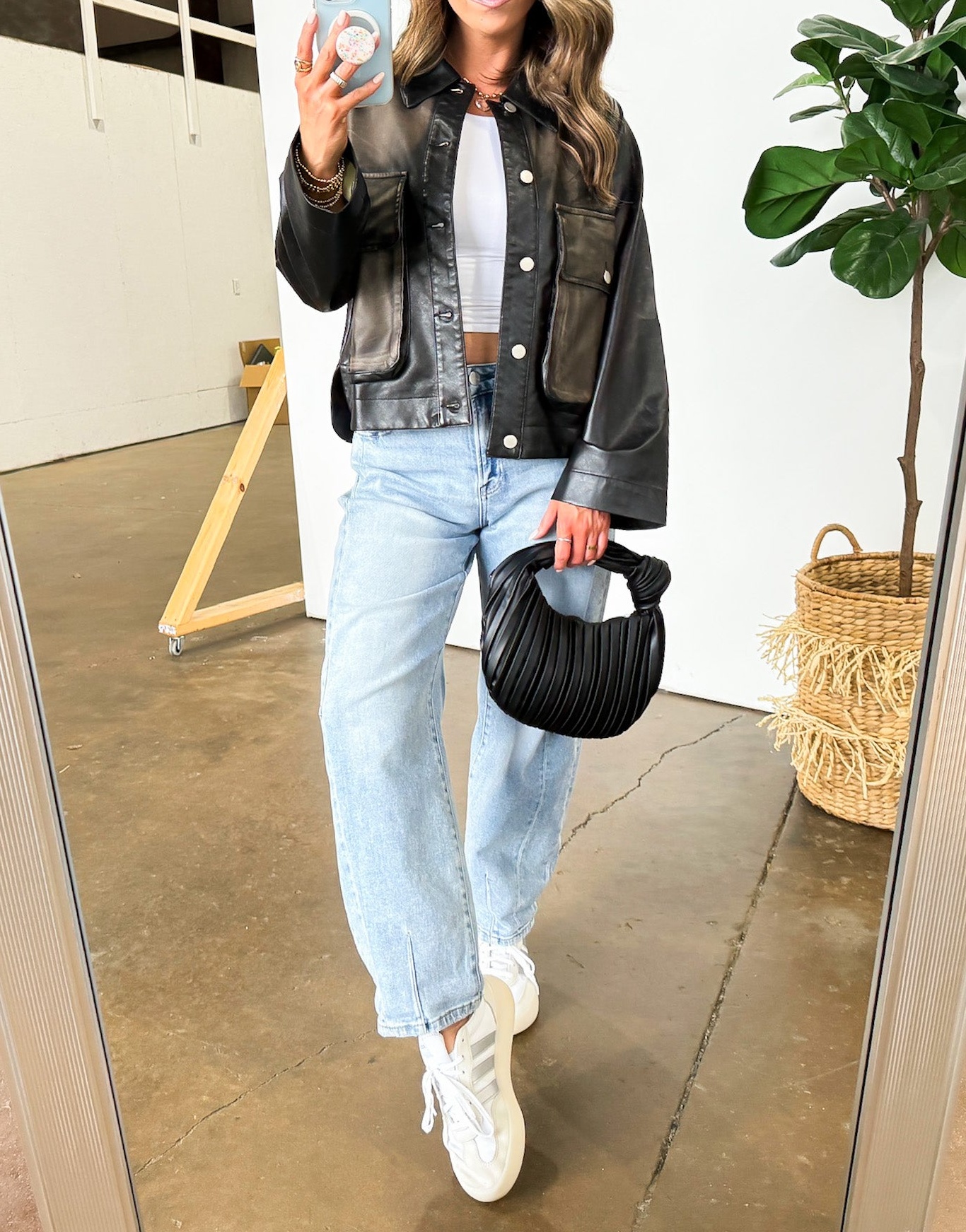 Washed Faux Leather Jacket