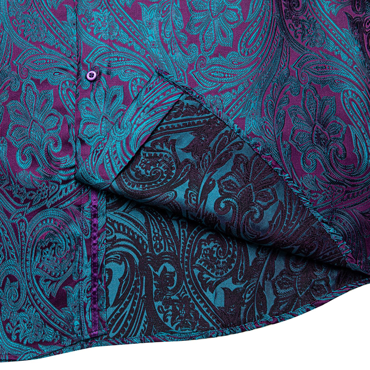Men's Paisley Dress Shirt Long Sleeve Wrinkle Free Button Down Cowboy Shirts - Purple&teal&paisley
