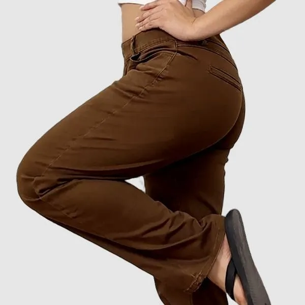 Mid Rise Straight Leg Butt Hugging Pants Women's Stretchy Fabric Multicolor Flattering