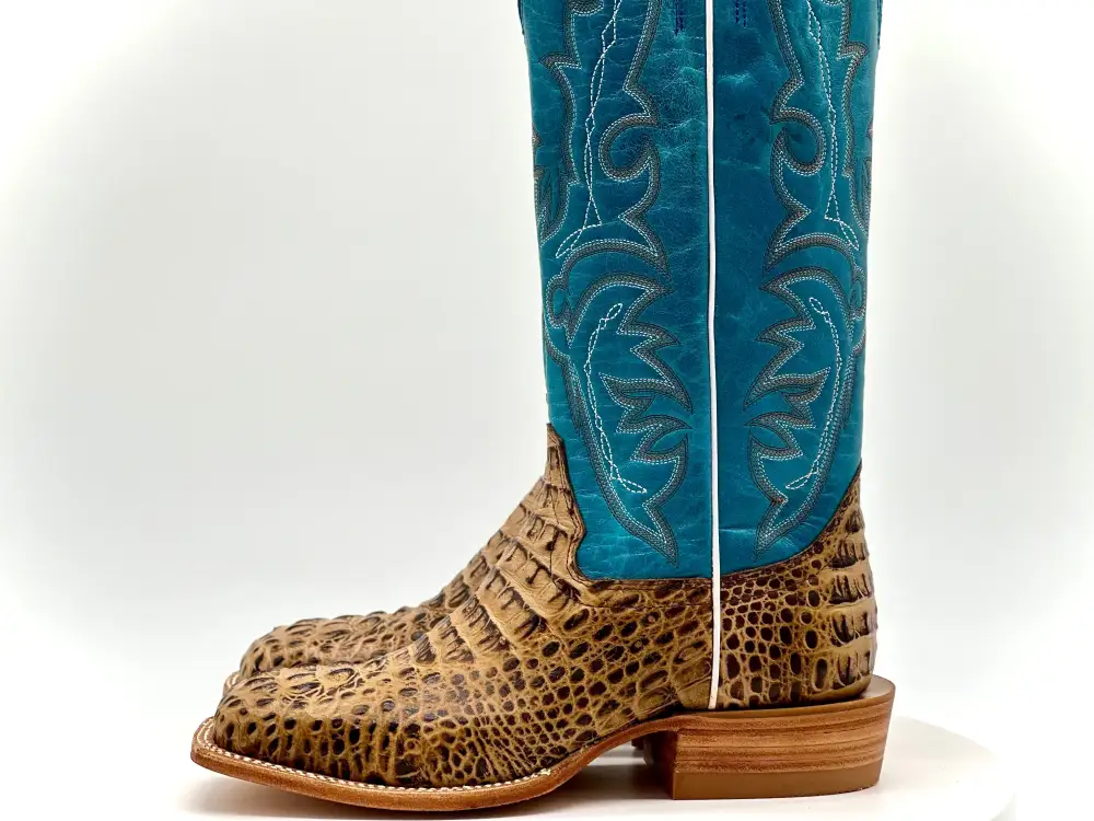 Men’s Caramel Crocodile Leather Boots With ￼ Turquoise Shaft