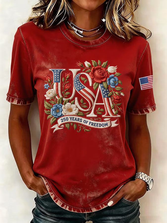 Women's Casual USA 250th Celebration Print Short Sleeve T-shirt