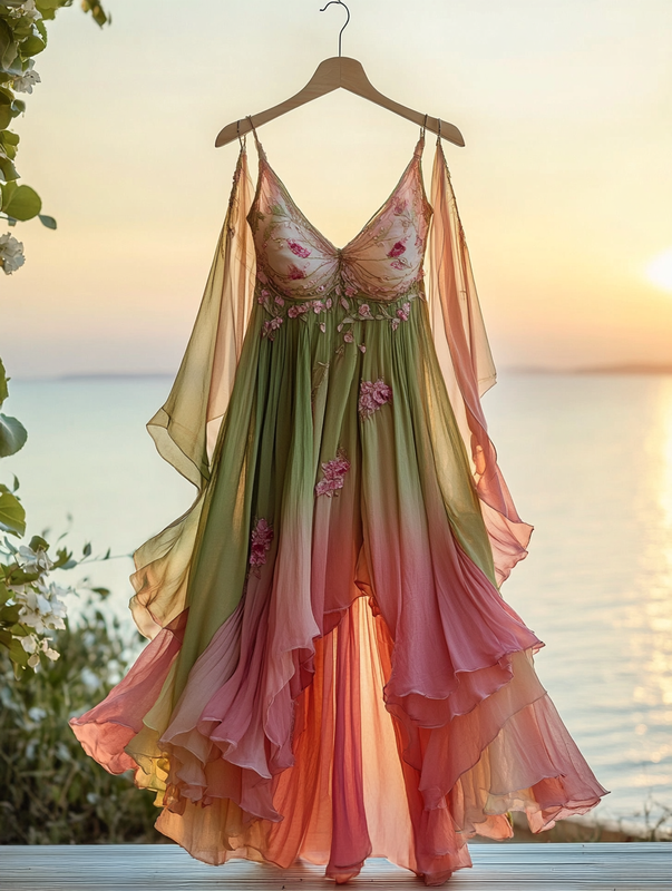 Asymmetrical dress with ruffles for vacation or daily wear c318