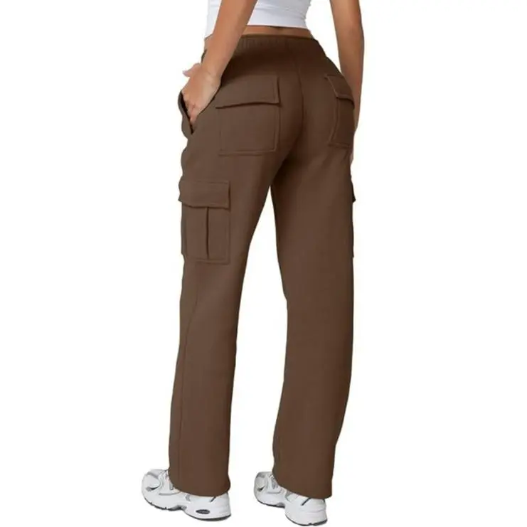 Women's multi-pocket solid color pants