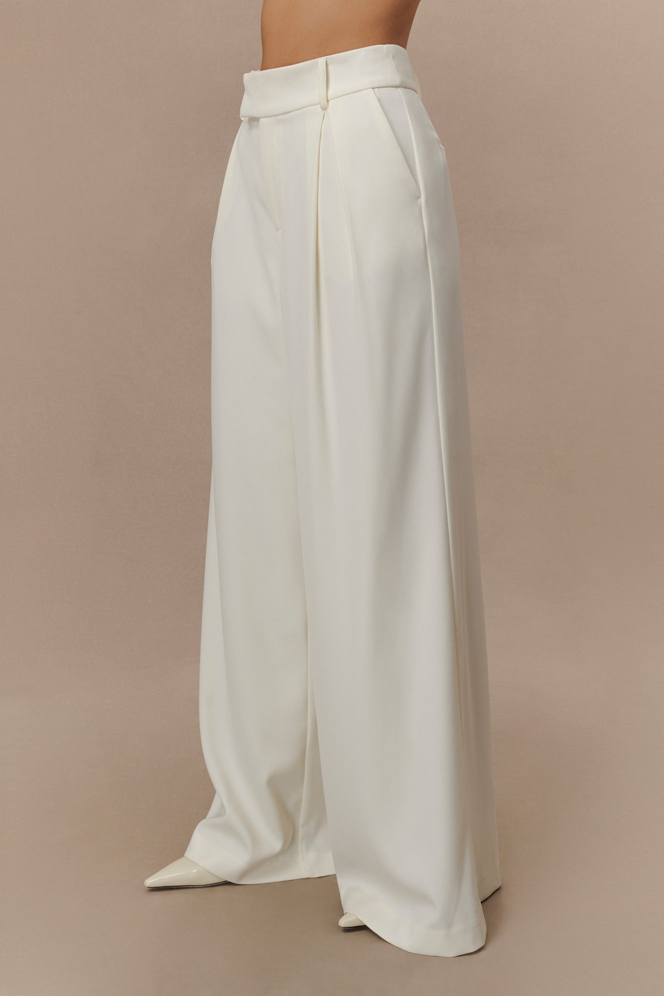 Ivory Pleated Wide Leg Pants
