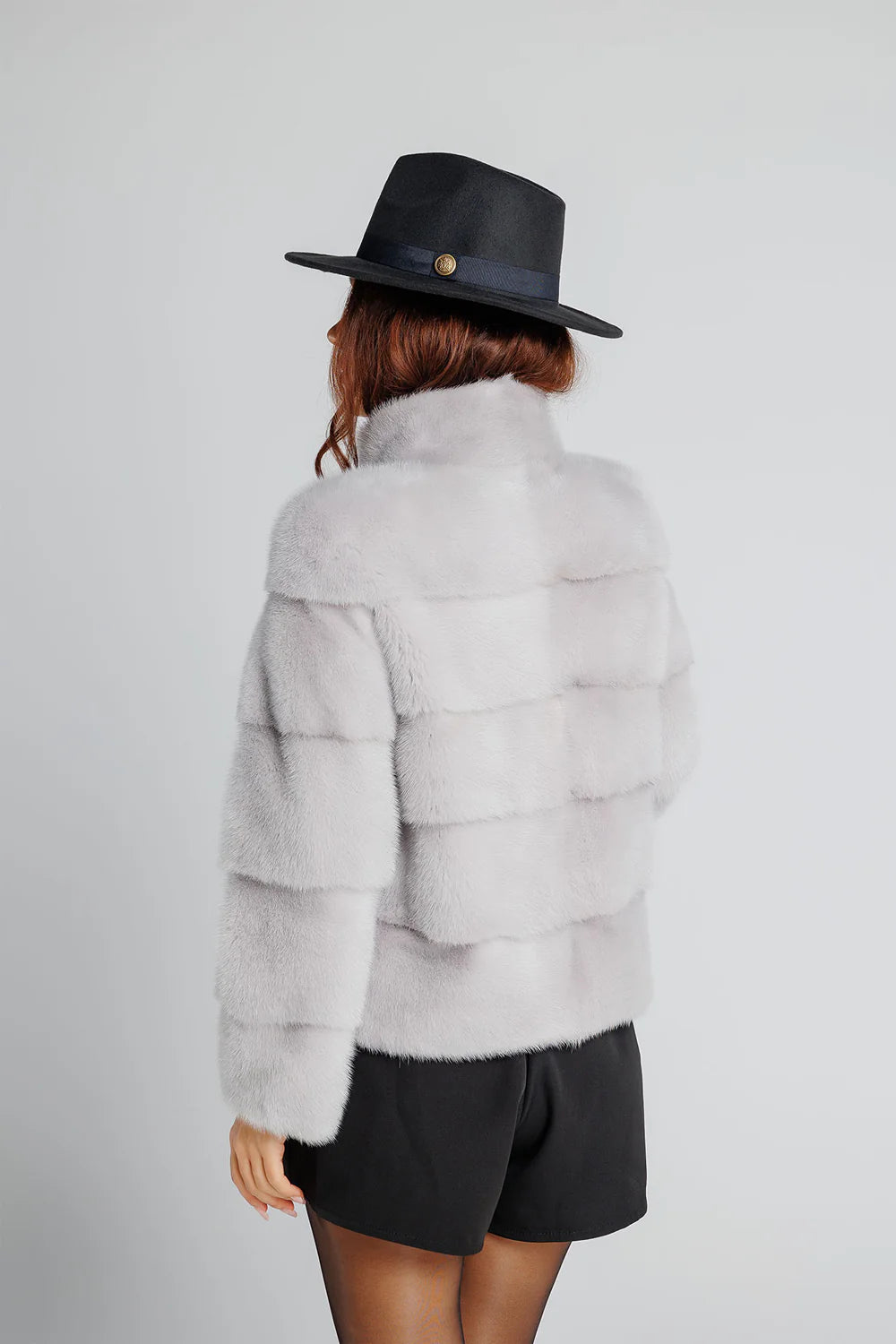 Haina din Blană Naturală de Vizon, Short, Femei, Liliac Grey 344