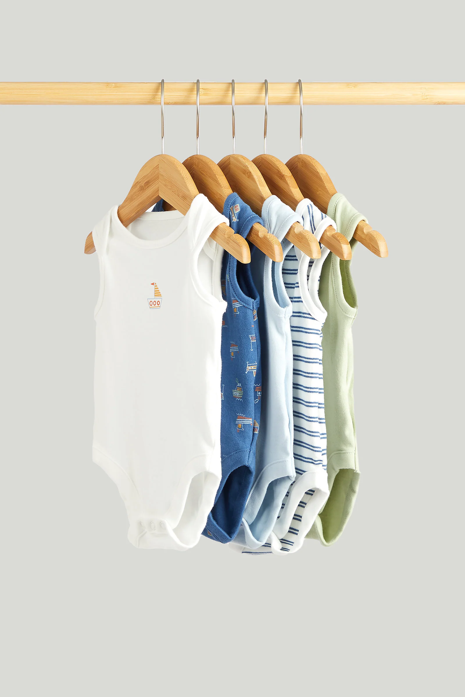 5 Pack Boat and Stripe Sleeveless Bodysuits