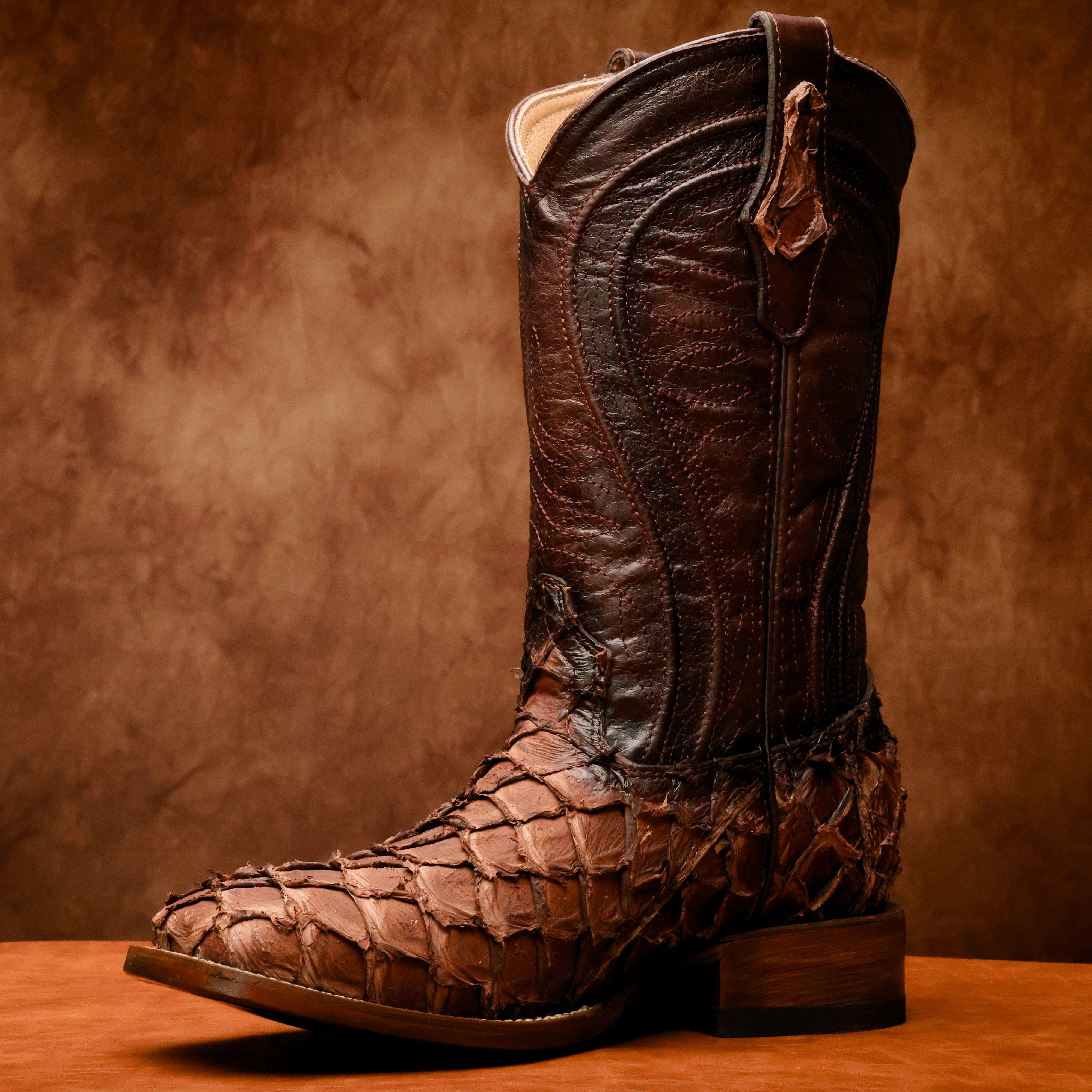 AUTHENTIC Brown Pirarucu Boots - Square Toe