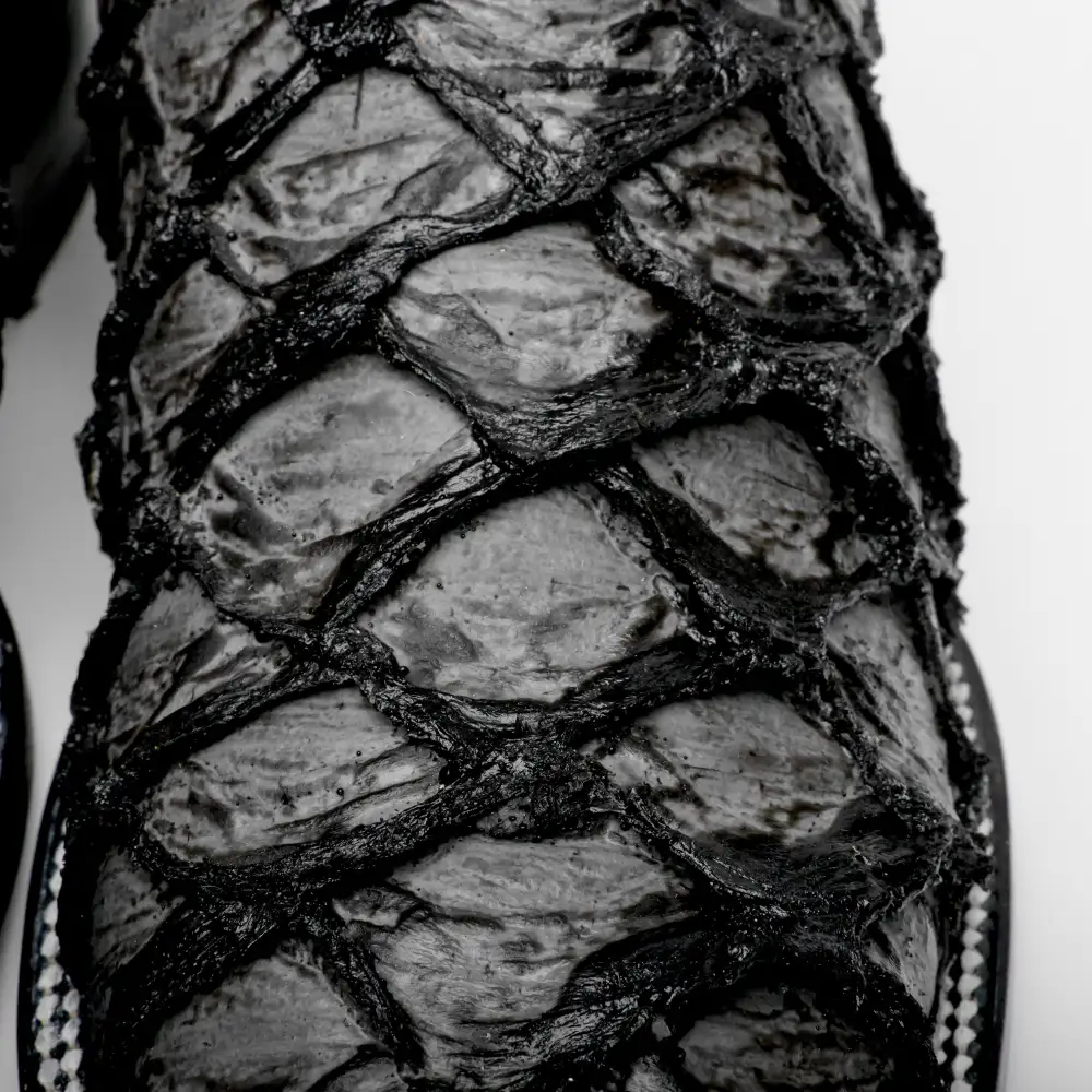 Grey Jumbo Pirarucu Leather Boots - Square Toe