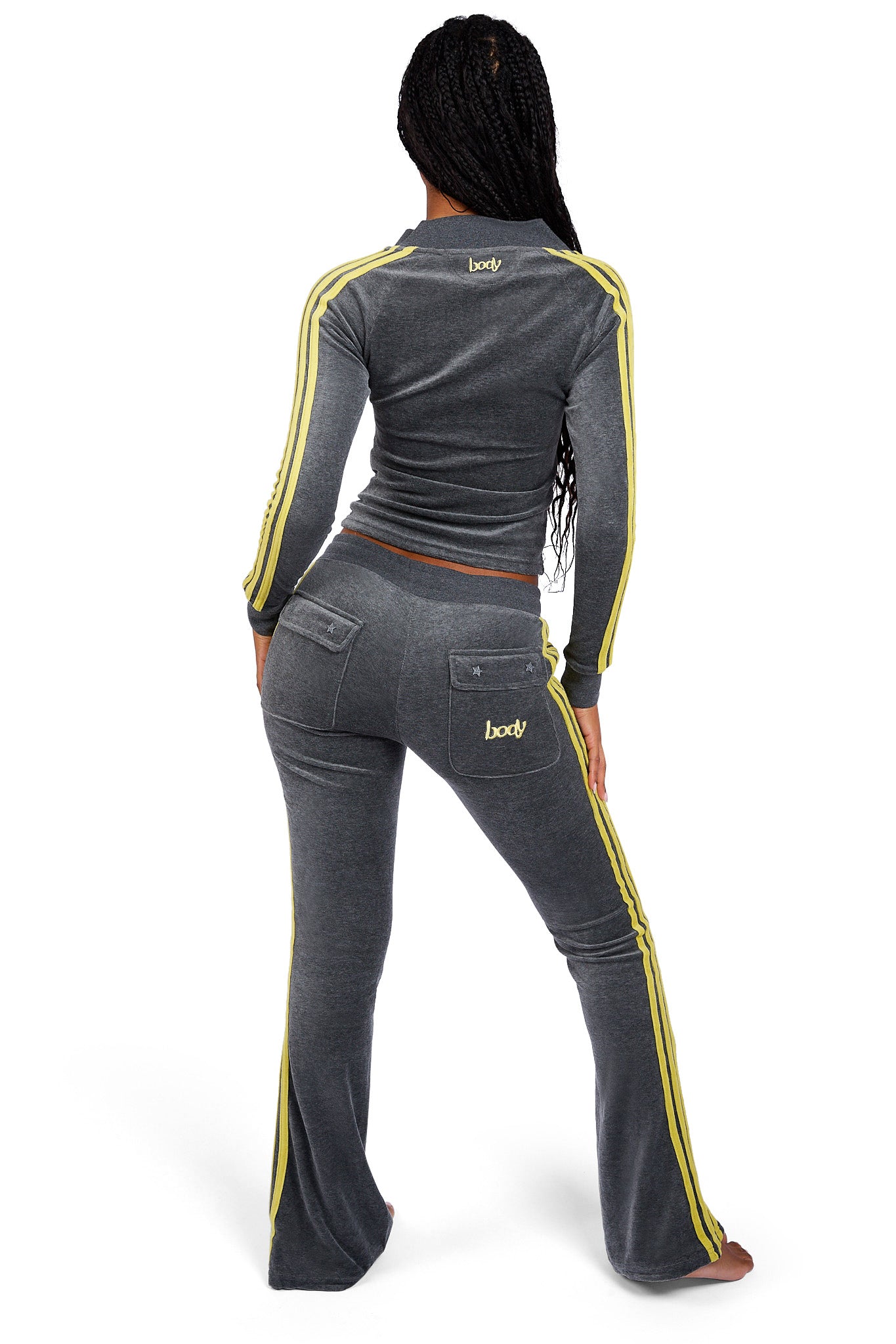 BODY VELOUR TRACK JACKET (CHARCOAL/LIME YELLOW)